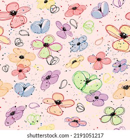 Composición floral sin fisuras en vector sobre fondo rosa