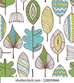 Floral seamless decorative pattern. Doodle background with leafs. Creative fabric texture