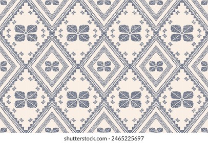 Bordado sin costura floral sobre fondo blanco. Ikat patrón étnico oriental tradicional. Estilo de patrón étnico. Diseño para ikat, manta, tela, ropa, alfombra, textil, étnico, batik, bordado.