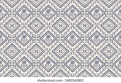 Floral seamless embroidery on white background.Ikat ethnic oriental pattern traditional. Ethnic pattern style. Design for ikat, blanket, fabric, clothing, carpet, textile, ethnic, batik, embroidery.