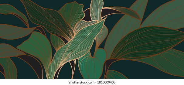 Floral Seamless Emerald Green  And Copper Metallic Plant Background Vector For House Deco