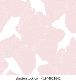 Floral seamless etching pattern. Flower background. Floral seamless texture with iris flowers. Flourish tiled pink wallpaper.