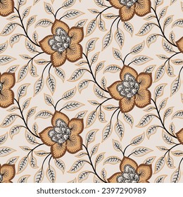 Floral seamless ethnic pattern in vintage paisley style. Traditional floral pattern for fabric, wallpapers and backgrounds. Ornamental garden Flowers and leaves.