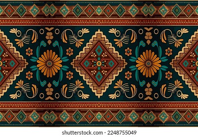 Floral seamless fabric pattern. Abstract fabric textile line graphic flower antique. Ethnic flowers vector ornate elegant luxury vintage retro style. Floral art print design for textile, clothing.
