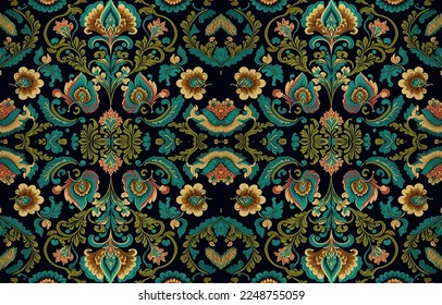 Floral seamless fabric pattern. Abstract fabric textile line graphic flower antique. Ethnic flowers vector ornate elegant luxury vintage retro style. Floral art print design for textile, clothing.