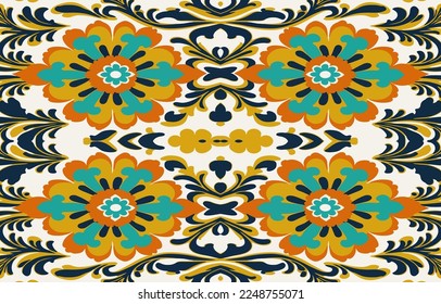 Floral seamless fabric pattern. Abstract fabric textile line graphic flower antique. Ethnic flowers vector ornate elegant luxury vintage retro style. Floral art print design for textile, clothing.
