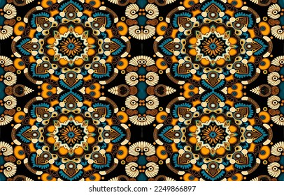 Floral seamless fabric pattern. Abstract fabric textile line graphic golden flower antique. Ethnic flowers vector ornate elegant luxury vintage retro style. Floral art print design for background.