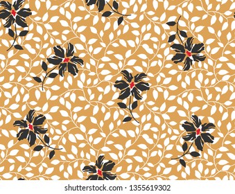floral seamless flowers pattern on yellow background