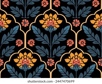 floral seamless folk pattern, ethnic folklore flowers, bohemian illustration in indian style. Jacobean traditional style. Perfect for textile, wallpaper or print design. 