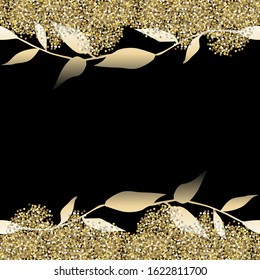 Floral Seamless Garland. Vector Pattern with Gold Effect.