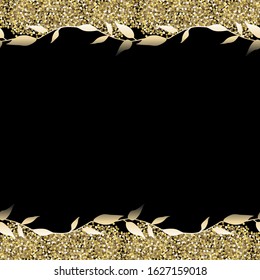 Floral Seamless Garland. Vector Pattern with Gold Effect.