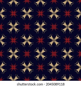 Floral seamless geometric pattern. Luxury abstract illustration with gold, red, black lines, flowers, leaves. Vector modern texture. Beautiful design used for wallpaper, textile, clothes, print, wrap