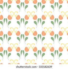 Floral seamless geometric pattern with tulips. Vector background in pastel colors. Can be used for wallpaper, pattern fills, surface textures, scrapbooking.