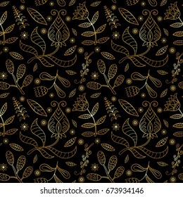 Floral seamless gold texture, endless pattern with flowers. Seamless pattern can be used for wallpaper, pattern fills, web page background, surface textures
