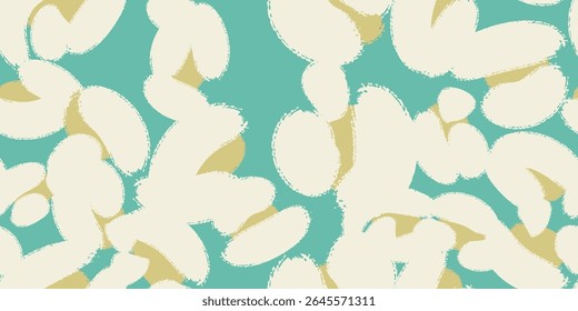 Patrón verde floral sin fisuras con diferentes flores abstractas de algodón blanco. Fondo de Vector, diseño, impresión