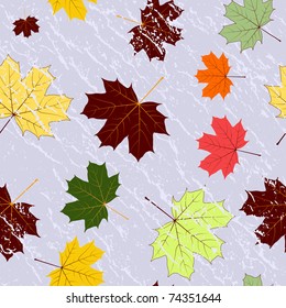 Floral seamless grey grunge pattern of maple leaves (vector)