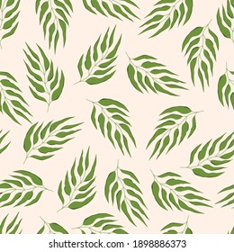 Floral seamless with hand drawn color leaves. Cute autumn background. Tropic green branches. Modern floral compositions. Fashion vector stock illustration for wallpaper, posters, card, fabric, textile