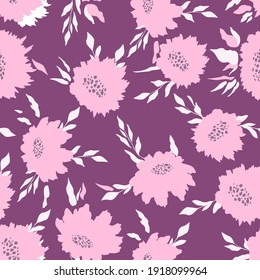 Floral seamless with hand drawn color roses. Cute summer background with flowers and leaves. Modern floral compositions. Fashion vector stock illustration for wallpaper, posters, card, fabric, textile