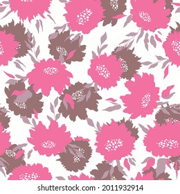 Floral seamless with hand drawn color roses. Cute summer background with flowers and leaves. Modern floral compositions. Fashion vector stock illustration for wallpaper, posters, card, fabric, textile