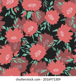 Floral seamless with hand drawn color roses. Cute summer background with flowers and leaves. Modern floral compositions. Fashion vector stock illustration for wallpaper, poster, card, fabric, textile.