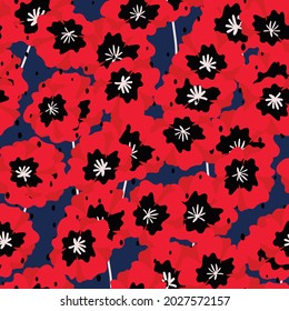 Floral seamless with hand drawn color poppies. Cute summer background with flowers and leaves. Modern floral compositions. Fashion vector stock illustration for wallpaper, poster, fabric, textile.