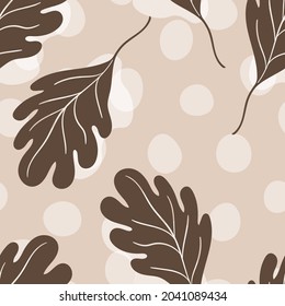 Floral seamless with hand drawn color leaves. Cute autumn background. Tropic beige branches. Modern floral compositions. Fashion vector stock illustration for wallpaper, poster, card, fabric, textile