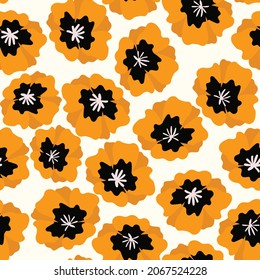 Floral seamless with hand drawn color poppies. Cute summer background with flowers and leaves. Modern floral compositions. Fashion vector stock illustration for wallpaper, poster, fabric, textile.