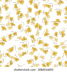 Floral seamless with hand drawn color exotic leaves. Cute autumn background. Tropic brown branches. Modern floral compositions. Fashion vector illustration for wallpaper, fabric, textile.