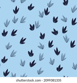 Floral seamless with hand drawn color exotic leaves. Cute autumn background. Tropic blue branches. Modern floral compositions. Fashion vector illustration for wallpaper, fabric, textile.