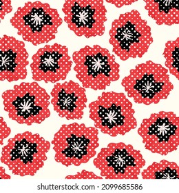 Floral seamless with hand drawn color poppies. Cute summer background with flowers and leaves. Modern floral compositions. Fashion vector stock illustration for wallpaper, card, fabric, textile.