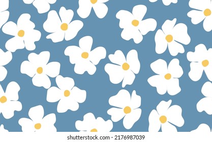 Floral seamless with hand drawn color flowers. Cute summer background. Modern floral compositions. Fashion vector stock illustration for wallpaper, posters, card, fabric, textile.