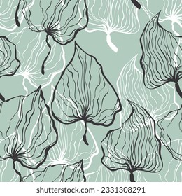 Floral seamless with hand drawn color exotic monstera leaves. Cute summer background. Tropic branches. Modern floral compositions. Fashion vector illustration for wallpaper, fabric, textile.