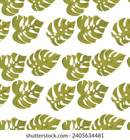 Floral seamless with hand drawn color exotic monstera leaves. Cute summer background. Tropic branches. Modern floral compositions. Fashion vector illustration for wallpaper, fabric, textile.