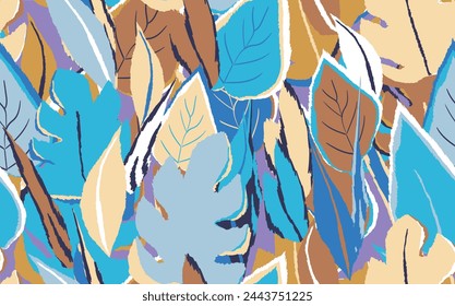 Floral seamless with hand drawn color exotic monstera leaves. Cute summer background. Tropic branches. Modern floral compositions. Fashion vector illustration for wallpaper, fabric, textile.