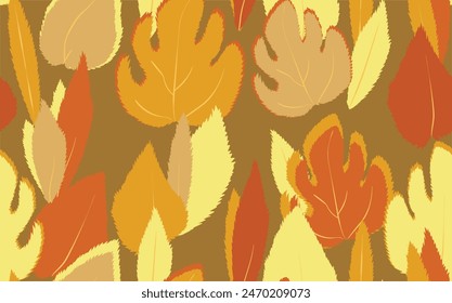 Floral seamless with hand drawn color exotic monstera leaves. Cute summer background. Tropic branches. Modern floral compositions. Fashion vector illustration for wallpaper, fabric, textile.