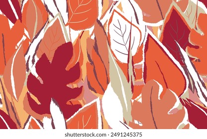 Floral seamless with hand drawn color exotic monstera leaves. Cute summer background. Tropic branches. Modern floral compositions. Fashion vector illustration for wallpaper, fabric, textile.