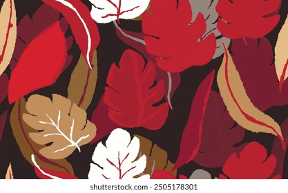 Floral seamless with hand drawn color exotic monstera leaves. Cute summer background. Tropic branches. Modern floral compositions. Fashion vector illustration for wallpaper, fabric, textile.