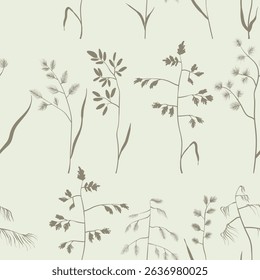 Floral seamless with hand drawn color exotic leaves. Cute autumn background. Wildflower branches. Modern compositions. Fashion vector illustration for wallpaper, fabric, textile.