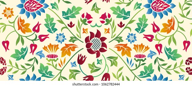 Patrón horizontal floral sin fisuras en el fondo claro. Ilustración vectorial.