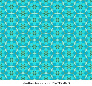 Floral seamless lace pattern. Geometric mosaic background. mint green, blue and gold. Oriental ornament. Easy to use vector design template for invitations, greeting cards, fabric, wallpapers, etc