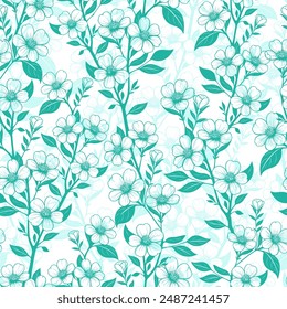 floral seamless layered background. vector illustration with flowers, leaves and twigs in light sky blue tones