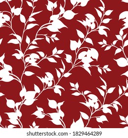 floral seamless leaves pattern on red background