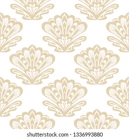 Floral seamless luxury pattern with paisley and fantasy flowers in indian kalamkari style. White elegant background.