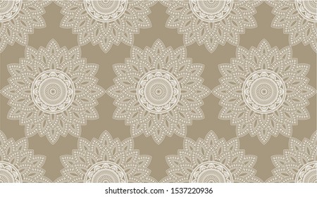 Floral seamless mandalas pattern. Elegance colorful patterned background. Ethnic style lacy flowers. Round flourish mandala ornament. Ornamental vector design.