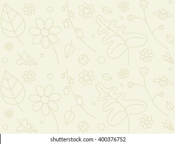 Floral seamless monochrome background pattern with flowers, leaves and bugs. Vector illustration in doodle style. 