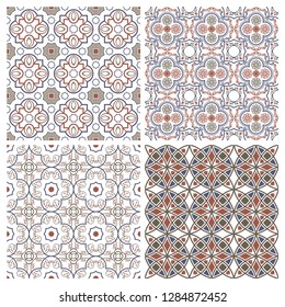 Floral seamless mosaic tile. Vector ceramic vintage pattern. Mediterranean, Ottoman, Lisbon, Spanish, Portuguese, Italian, Scandinavian, Arabic, Indian and Moroccan motifs. Color brown ornament.