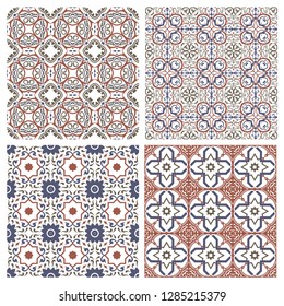 Baldosas de mosaico sin costuras florales. Patrón vintage de cerámica vectorial. motivos mediterráneos, otomanos, Lisboa, españoles, portugueses, italianos, escandinavos, árabes, indios y marroquíes. Ornamento marrón color.