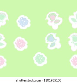  Floral  seamless motifs, dashed lines, tags pattern . Hand drawn.