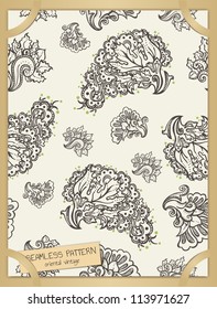 Floral seamless oriental vintage pattern in paper frame