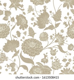 Floral seamless original pattern in vintage paisley style. Traditional floral pattern for fabric, wallpapers and backgrounds. Ornamental garden Flowers and leaves.